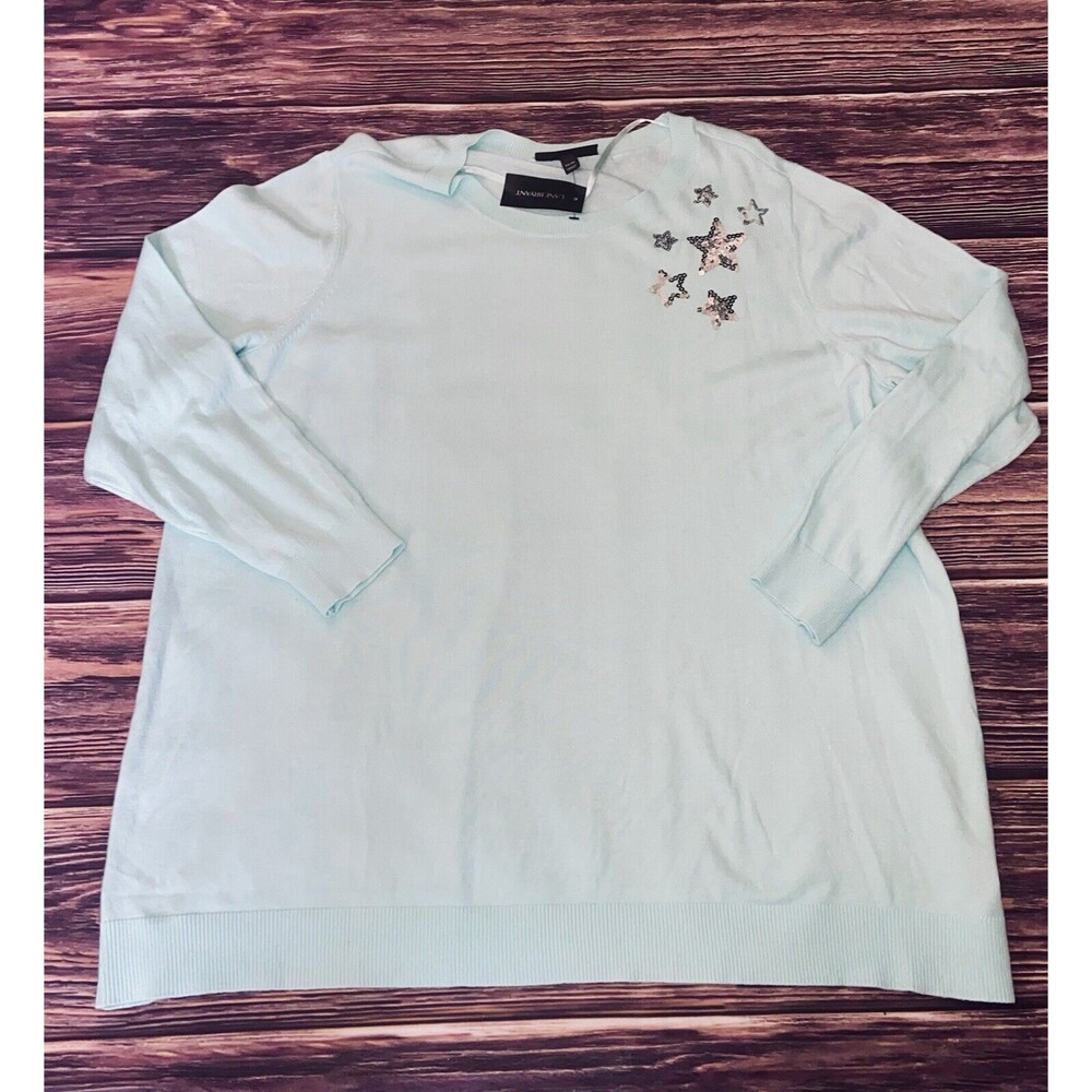 Lane Bryant NWT 22/24 Light Green Beaded Sequin Cotton Blend Sweater